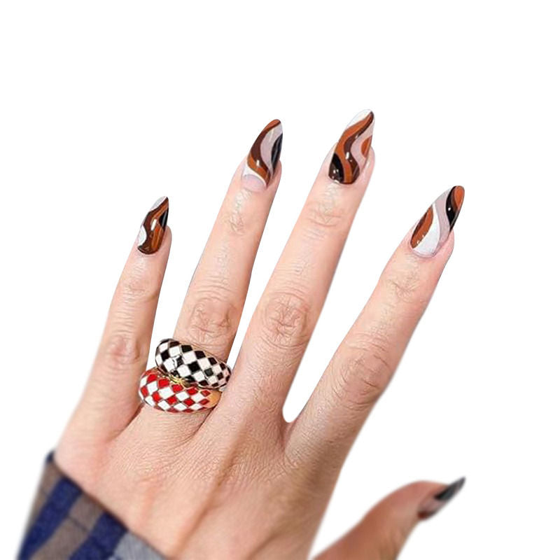Artificial Nude Brown Color with Curve Design Fake Nails
