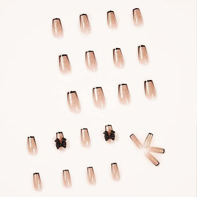 Pink Color with Golden Glitter & 3D Black ButterFly Press On Nails
