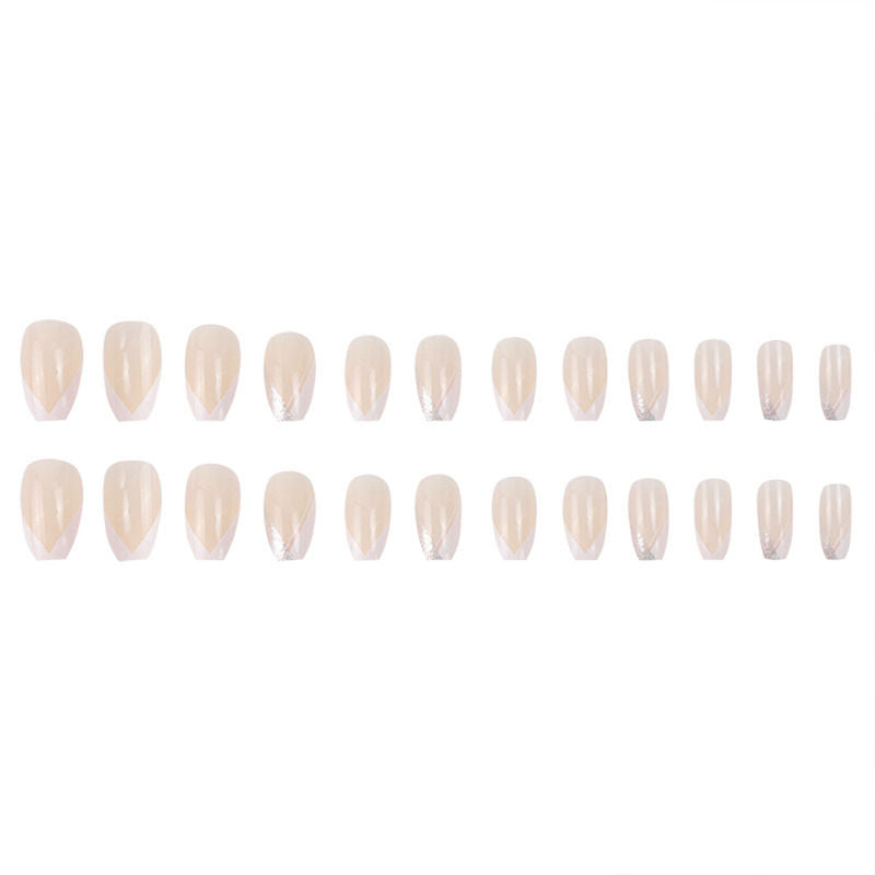 Translucent French Nails with Silver Glitters Press On Nails