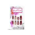 Glossy Translucent Red Color Heart & Check Design with 3D Cream Press On Nails