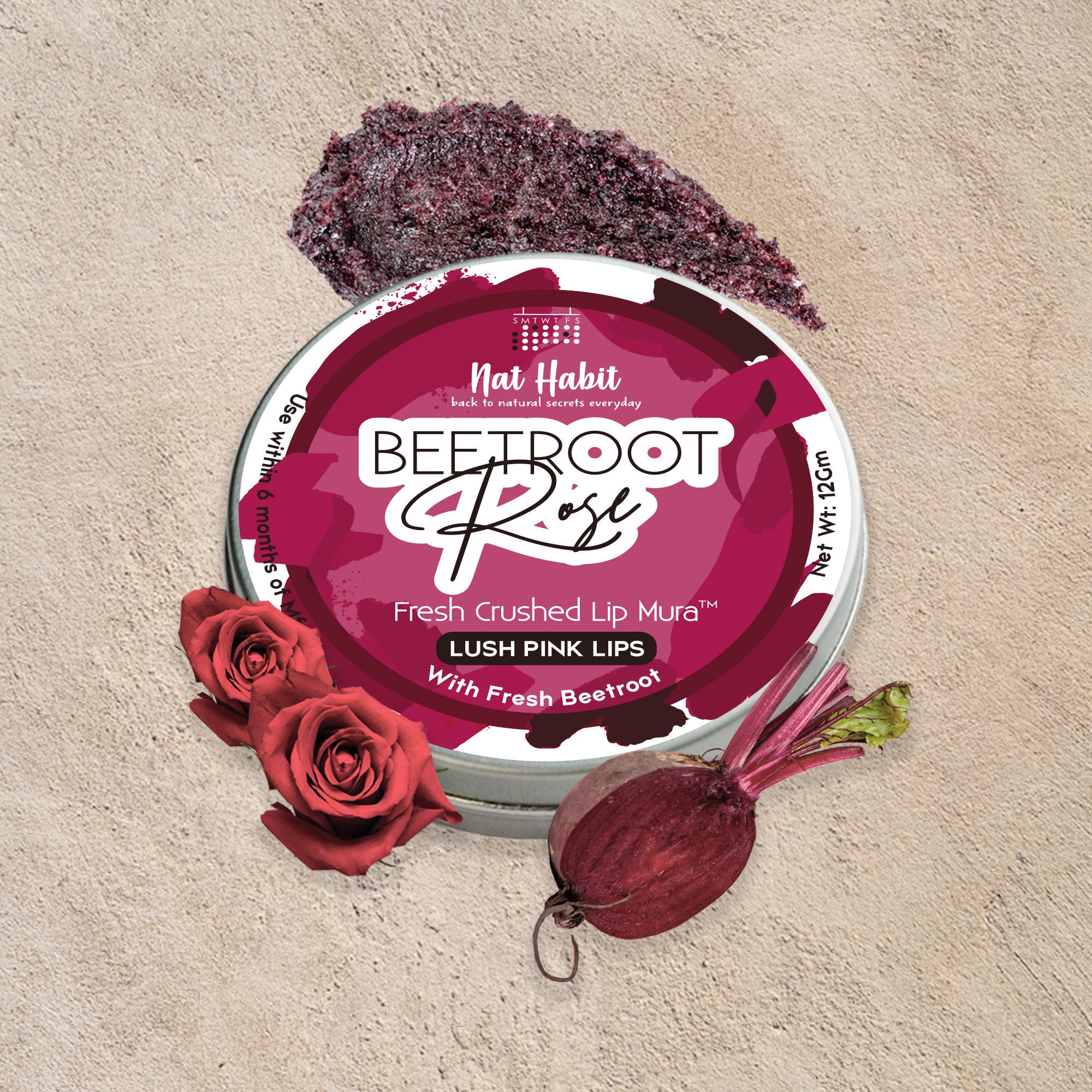 Beetroot Rose Fresh Lip Scrub, Lip Mask for Dark, Dry & Chapped Lips Natural Pink Lips