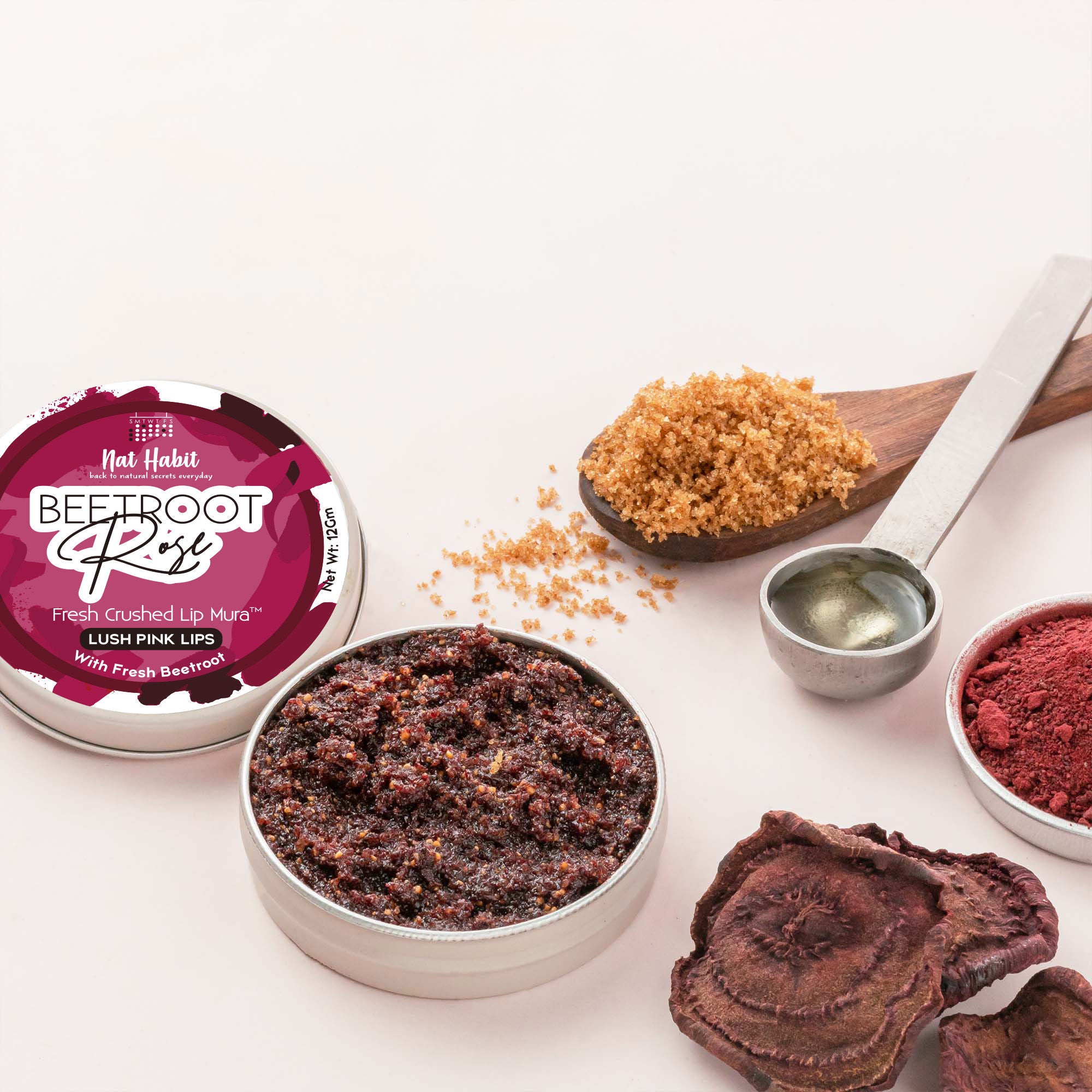 Beetroot Rose Fresh Lip Scrub, Lip Mask for Dark, Dry & Chapped Lips Natural Pink Lips