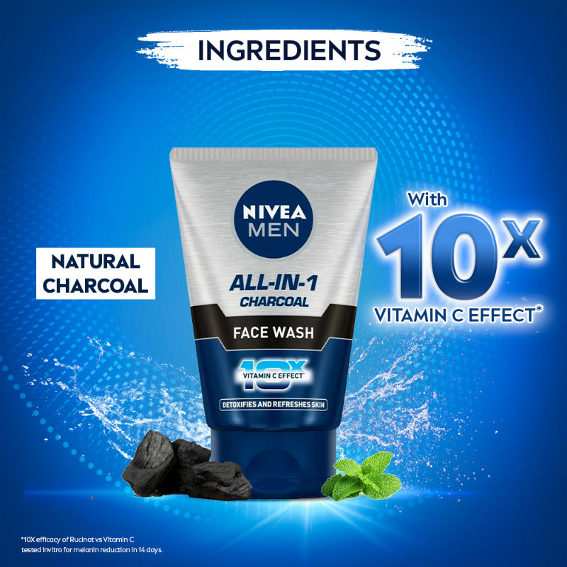 MEN Face Wash, All in 1 Charcoal, to Detoxify & Refresh Skin with 10x Vitamin C Effect