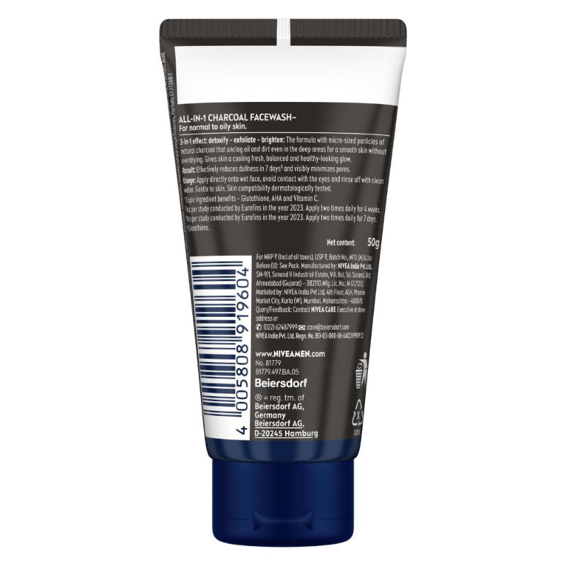 MEN Face Wash, All in 1 Charcoal, to Detoxify & Refresh Skin with 10x Vitamin C Effect