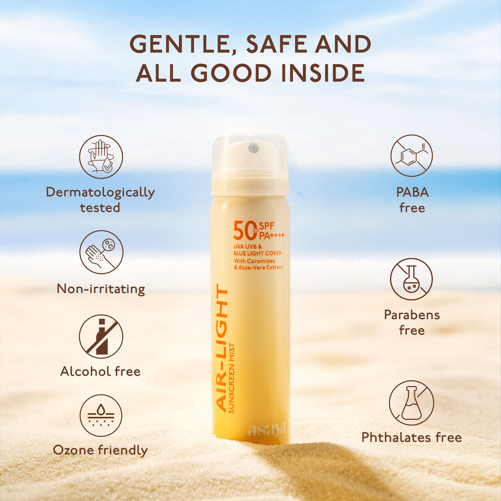 Airlight Sunscreen Spray SPF 50 PA++++ UVA/B with Ceramides Over Makeup Spray No White Cast