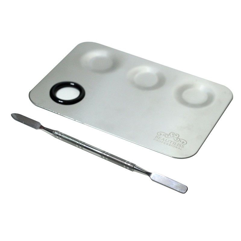 Stainless Steel Makeup Mixing Blending Palette With Double Sided Spatula