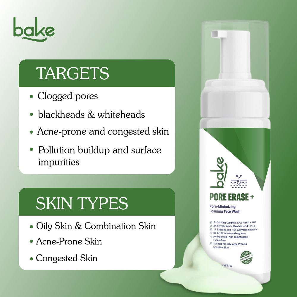 Pore Erase + Foaming Face Wash for Pore Cleansing, Blackhead Removal & Oil Control