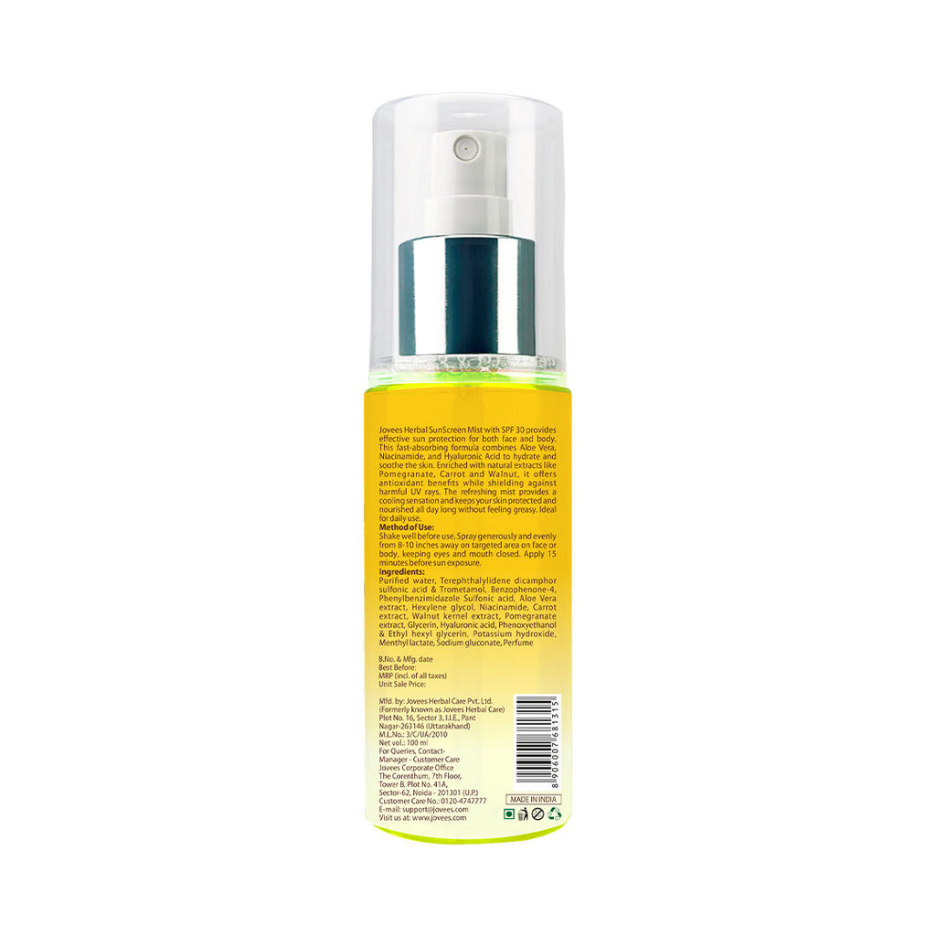 Herbal Sunscreen Mist SPF 30 Lightweight, Hyaluronic Acid