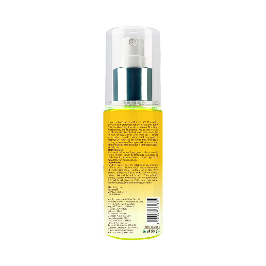 Herbal Sunscreen Mist SPF 30 Lightweight, Hyaluronic Acid