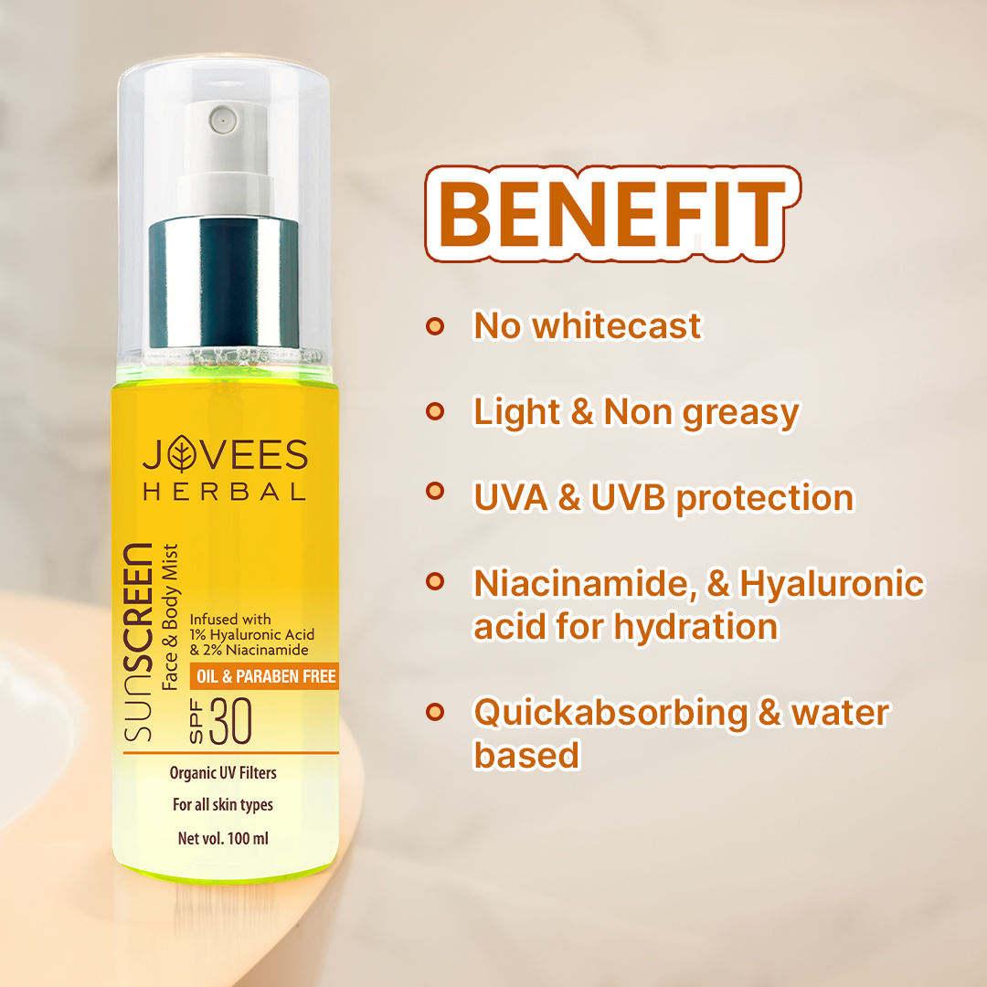 Herbal Sunscreen Mist SPF 30 Lightweight, Hyaluronic Acid