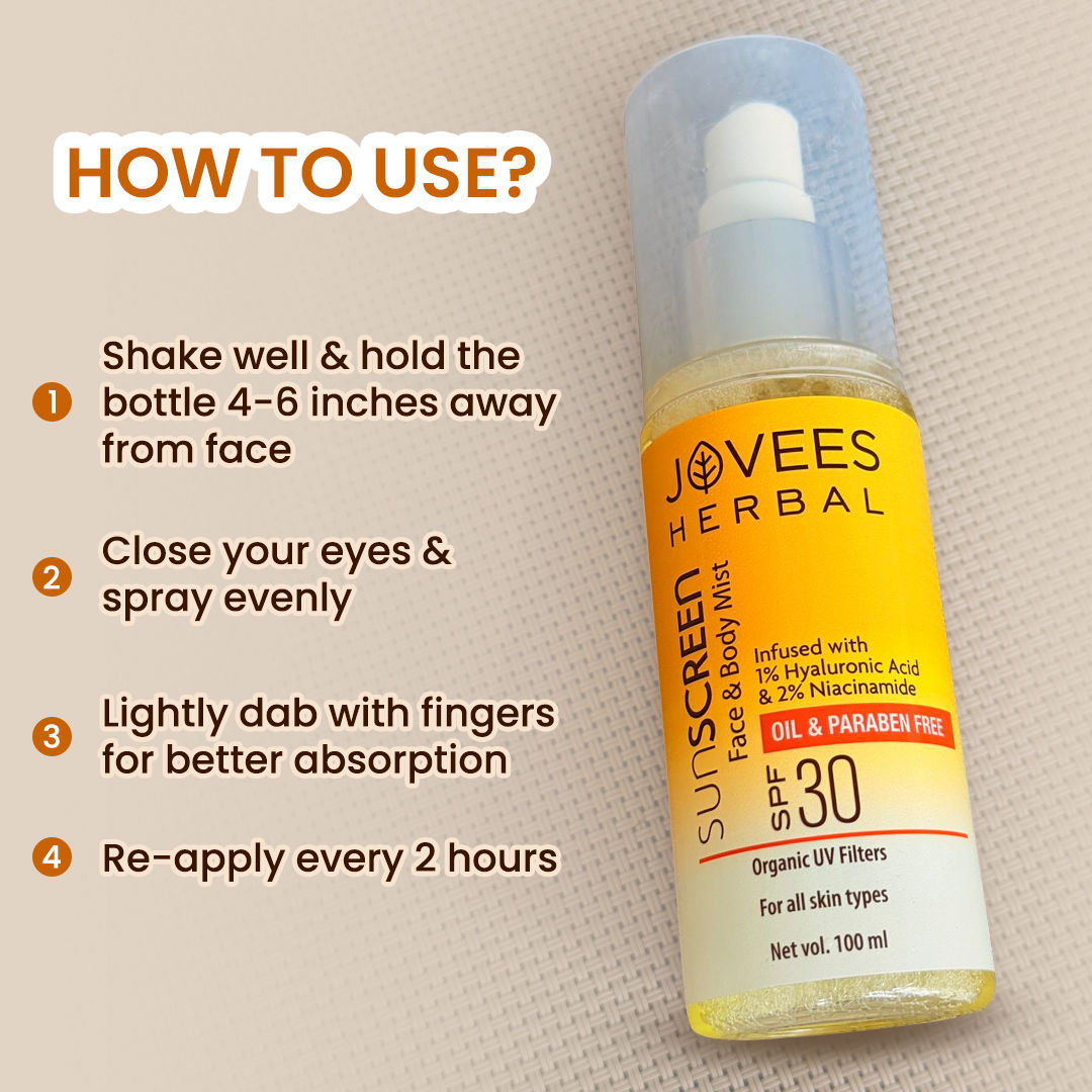 Herbal Sunscreen Mist SPF 30 Lightweight, Hyaluronic Acid
