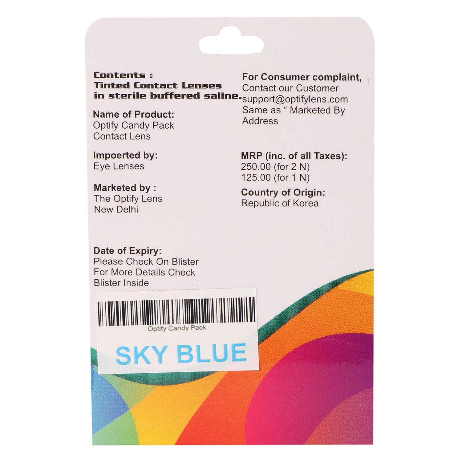 Candy Pack Colored Contact Lenses Zero Power - Sky Blue