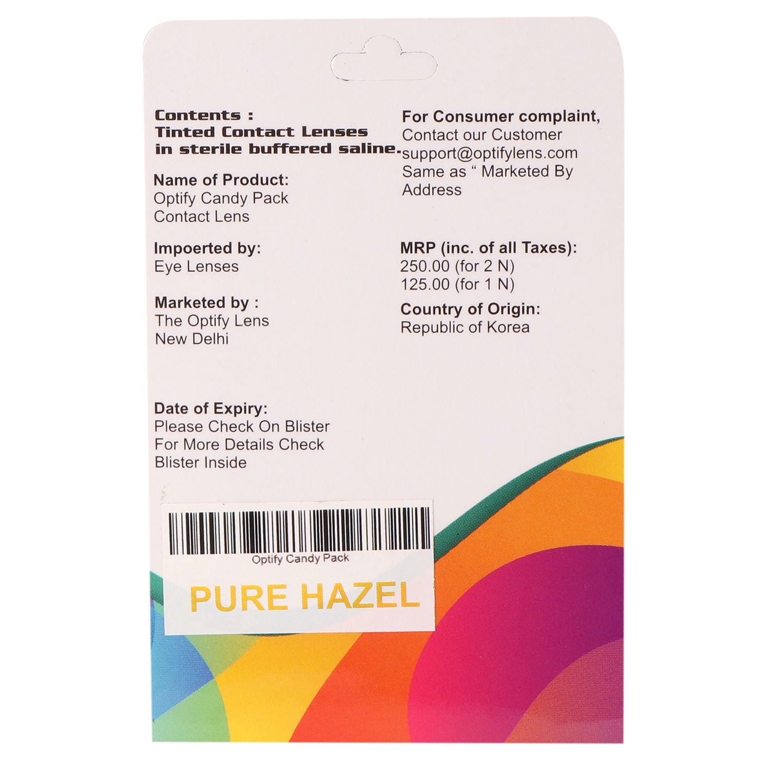 Candy Pack Colored Contact Lenses Zero Power - Pure Hazel