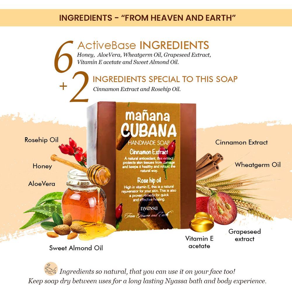 Manana Cubana Soap | Cinnamon & Rosehip Oil | Woody Fragrance | 150g