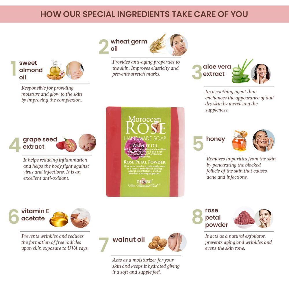 Moroccan Rose Soap | Walnut Oil & Rose Powder | Floral Fragrance | 150g