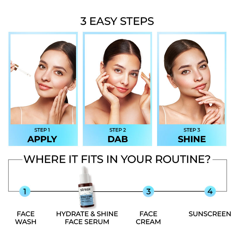 Hydrate & Shine Face Serum With 11% Hyaluronic Acid Complex For Brightening, 48 Hr Hydration