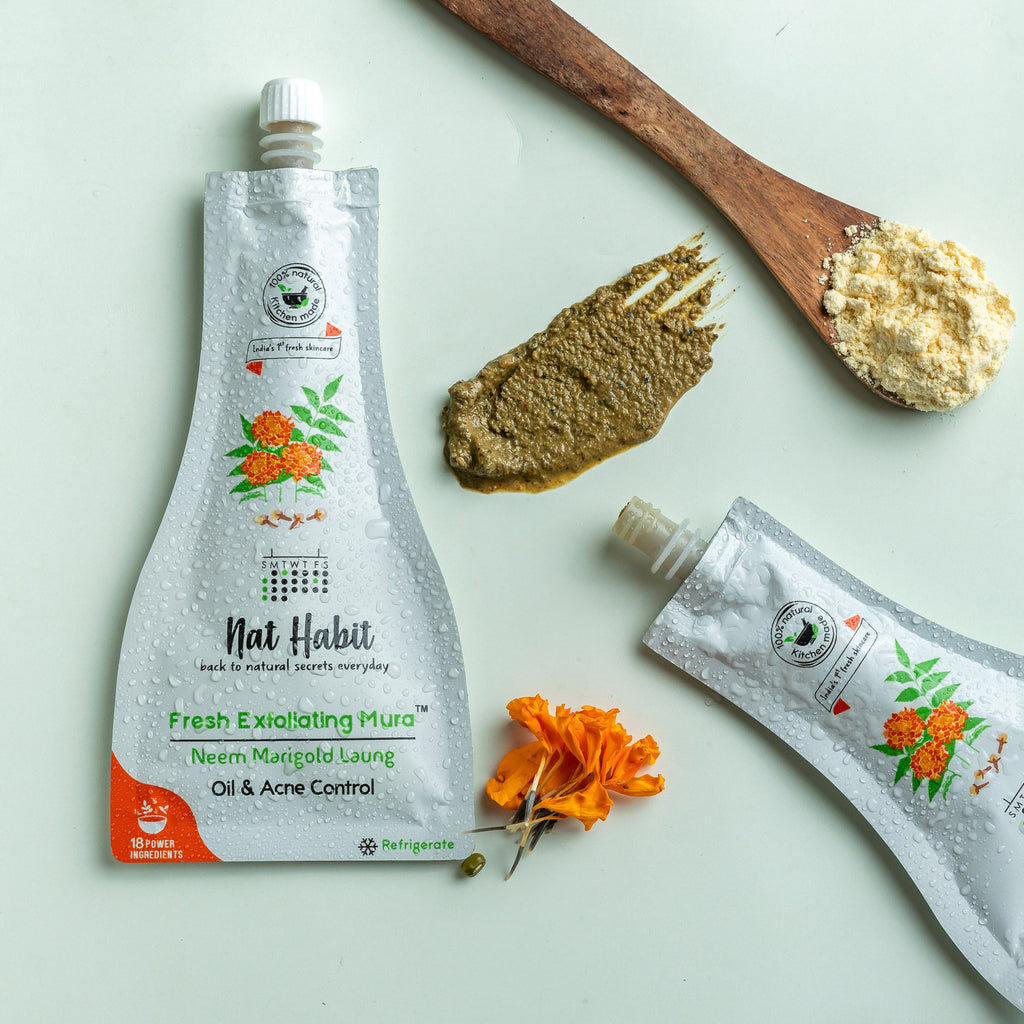 Neem Marigold Laung Exfoliating Mura, Ayurveda Face Cleansing Scrub for Acne, Oily Skin