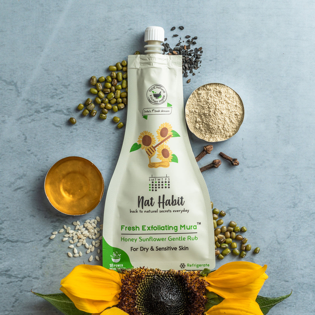 Honey Sunflower Exfoliating Mura, Face Scrub for Dry & Sensitive Skin, Ayurvedic Scrubber