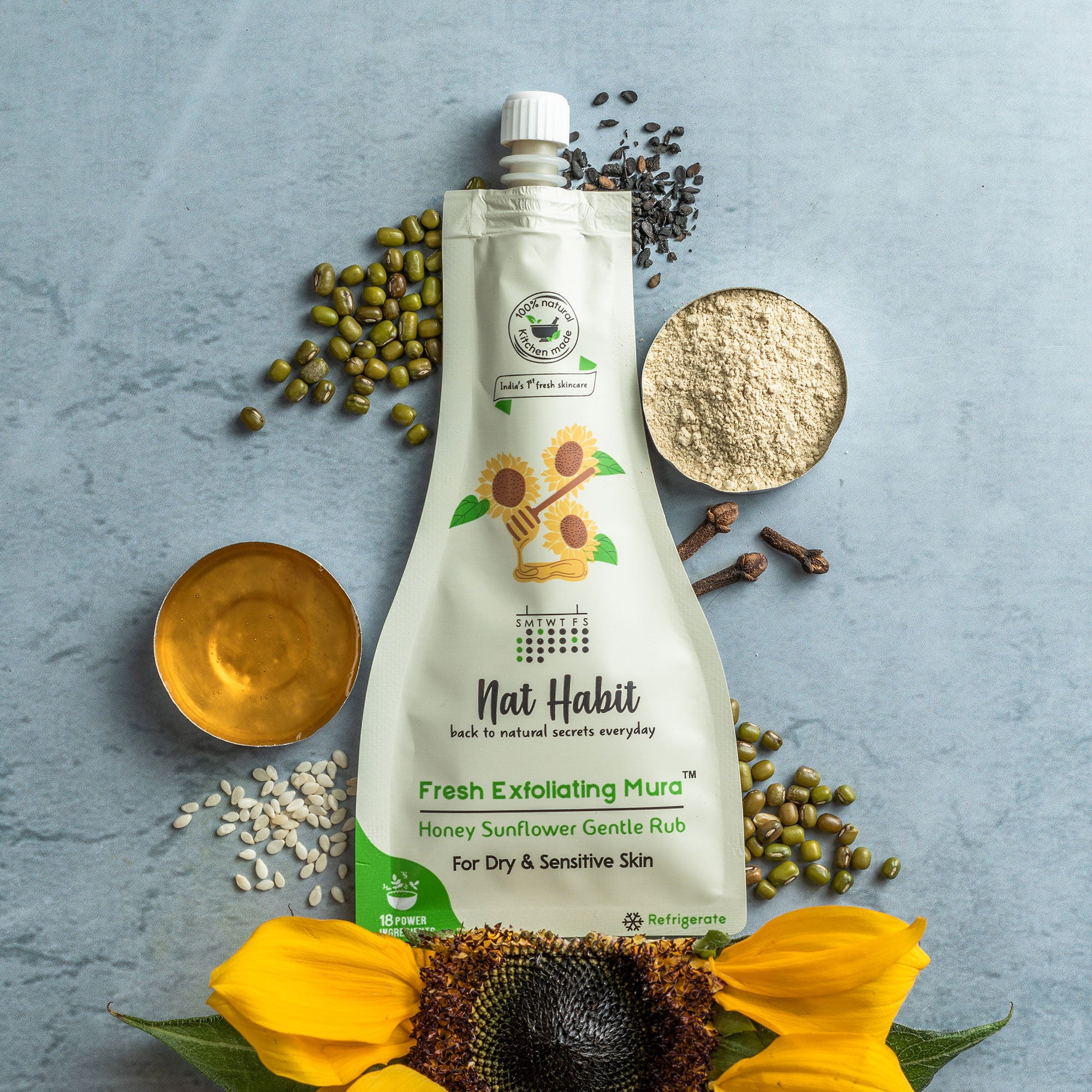 Honey Sunflower Exfoliating Mura, Face Scrub for Dry & Sensitive Skin, Ayurvedic Scrubber