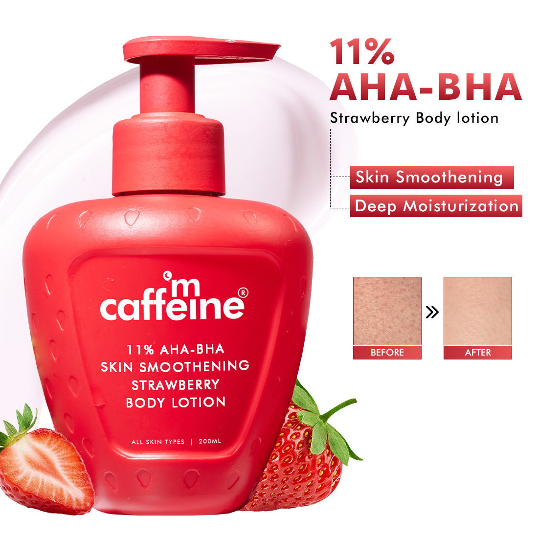 11% AHA BHA Strawberry Body Lotion for Smooth Skin, Gently Exfoliates, 72H Moisturization