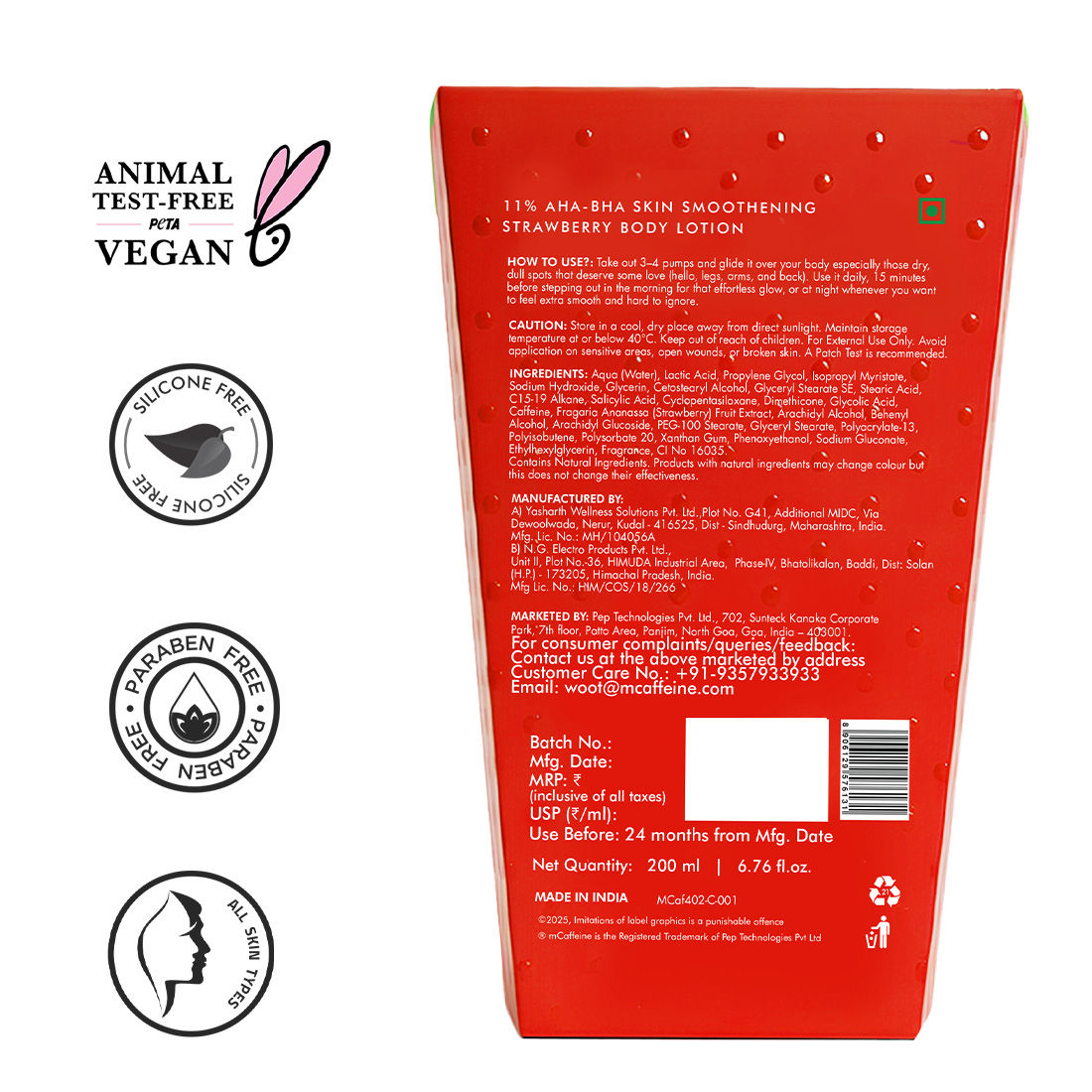 11% AHA BHA Strawberry Body Lotion for Smooth Skin, Gently Exfoliates, 72H Moisturization
