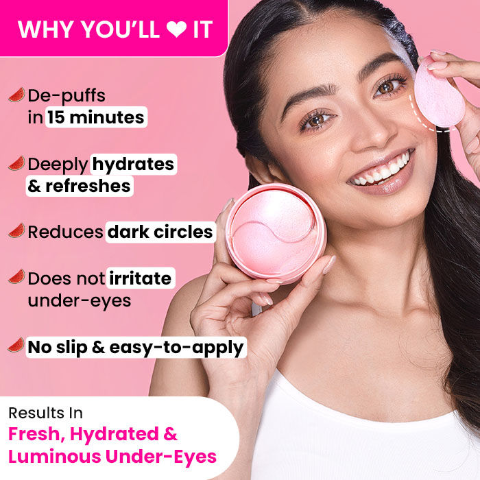 Watermelon Cooling Hydrogel Eye Patches, With Hyaluronic & Niacinamide, Depuffs & Cools