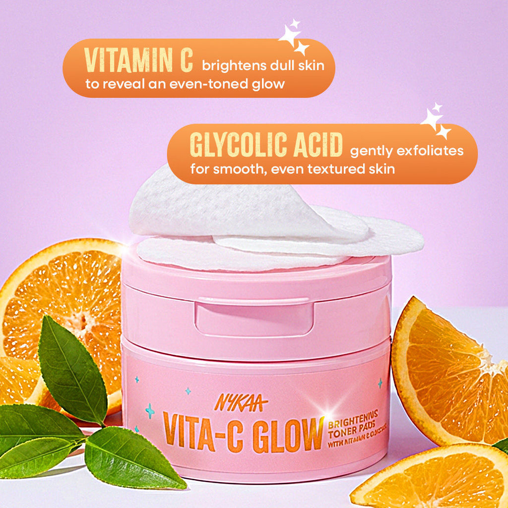 Vita-C Glow Brightening Toner Pads-Glycolic Acid & Vitamin C For Glow & Exfoliation