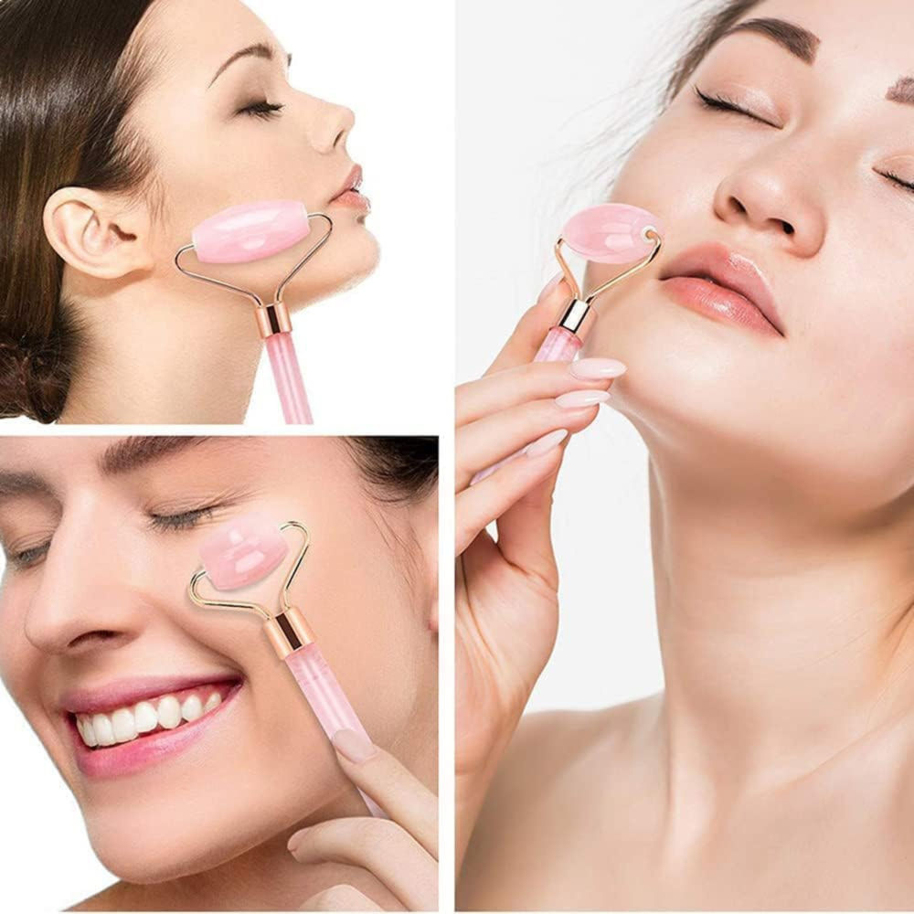 Original Rose Quartz Stone Face Roller For Face, Neck And Under Eye Massager
