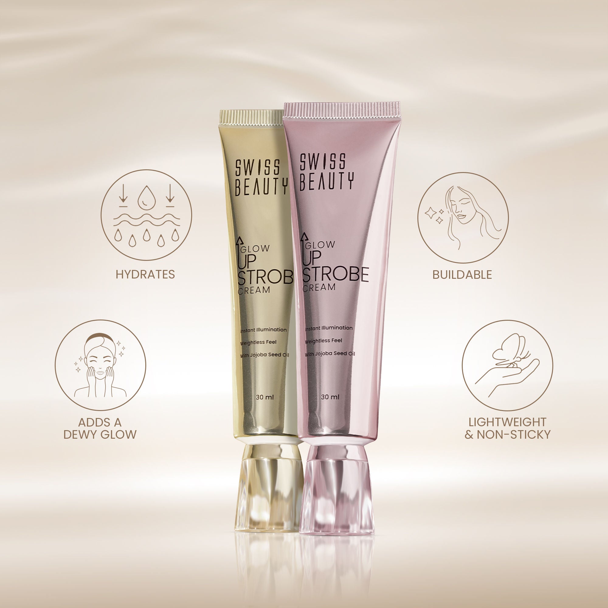 Glow Up Strobe Cream, Dewy Radiance, Versatile Use With Jojoba Oil