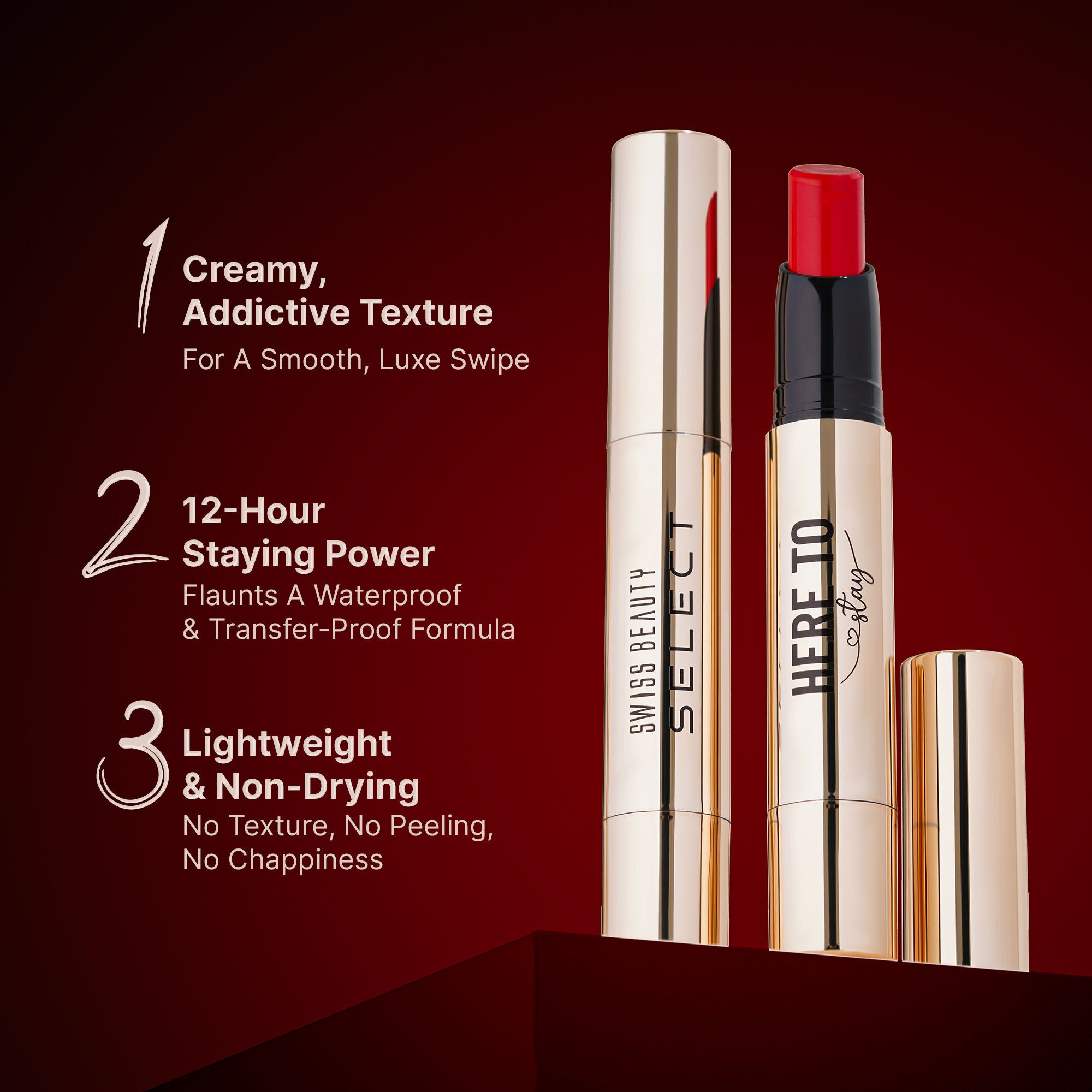 Select Here To Stay Lip Crayon Velvety-Matte Finish , 12-Hour Stay