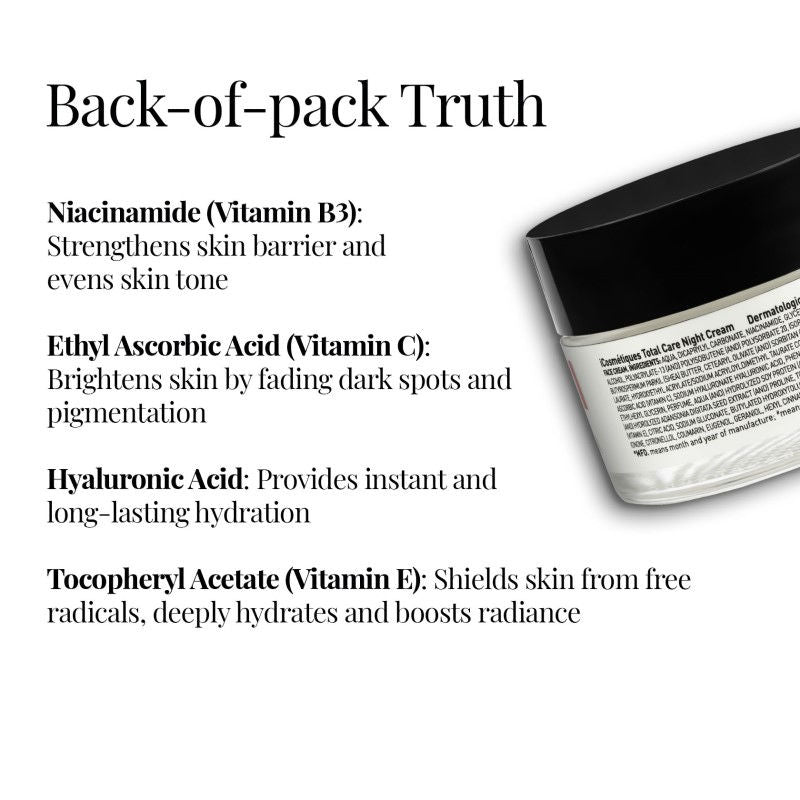 Night Cream - Vitamins B3, C, E, Deep Hydration & Glow, Mineral Oil & Silicone-Free