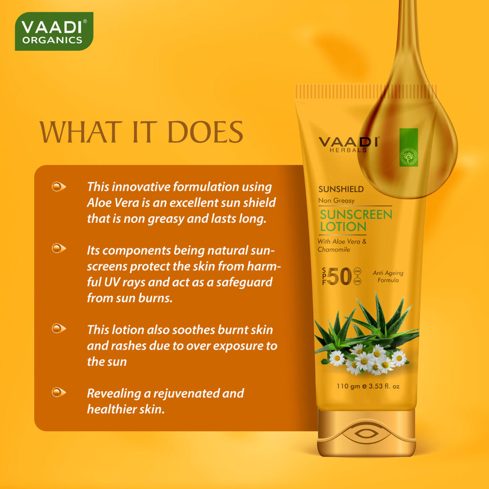 Sunshield Non-Greasy Sunscreen Lotion With Aloe Vera & Chamomile SPF 50