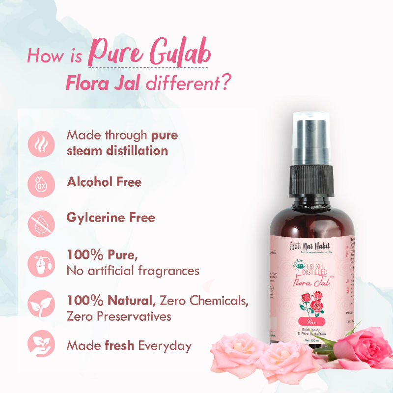 Gulab Jal 100% Pure Rose Water, Face Mist (Toner) for Pore Tightening, Acne & Hydration