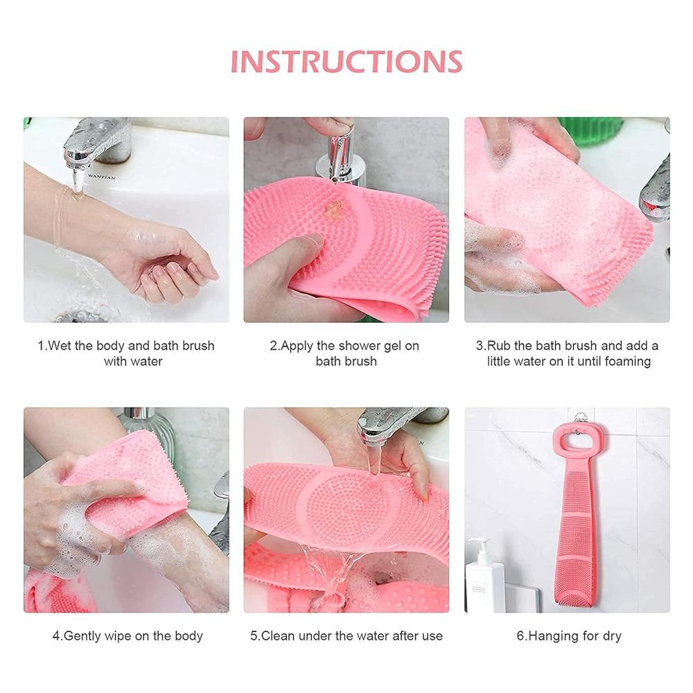Silicone Body Back Scrubber Double Side Bathing Brush (Multicolor)