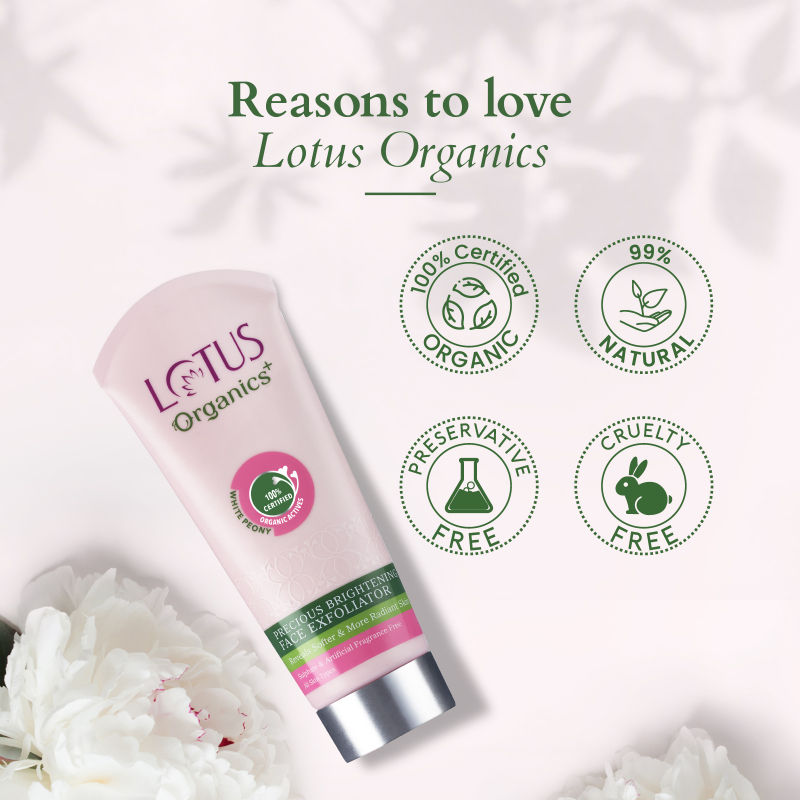 Precious Brightening Face Exfoliator, White Peony,Gentle,Effective Organic Face Scrub