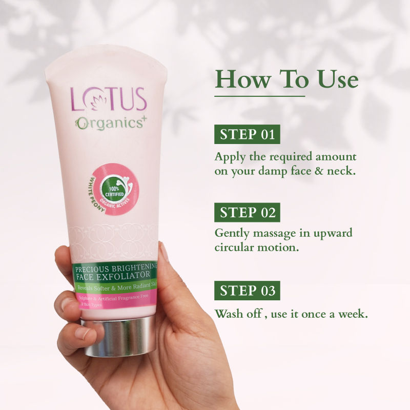 Lotus Organics Precious Brightening Face Exfoliator, White Peony,Gentle,Effective Organic Face Scrub
