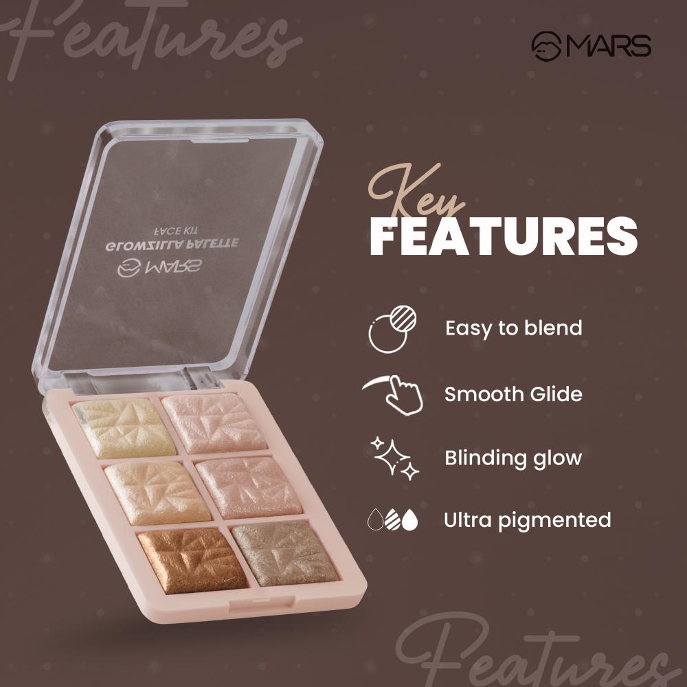 Glowzilla 6 Shade Face Highlighter Palette