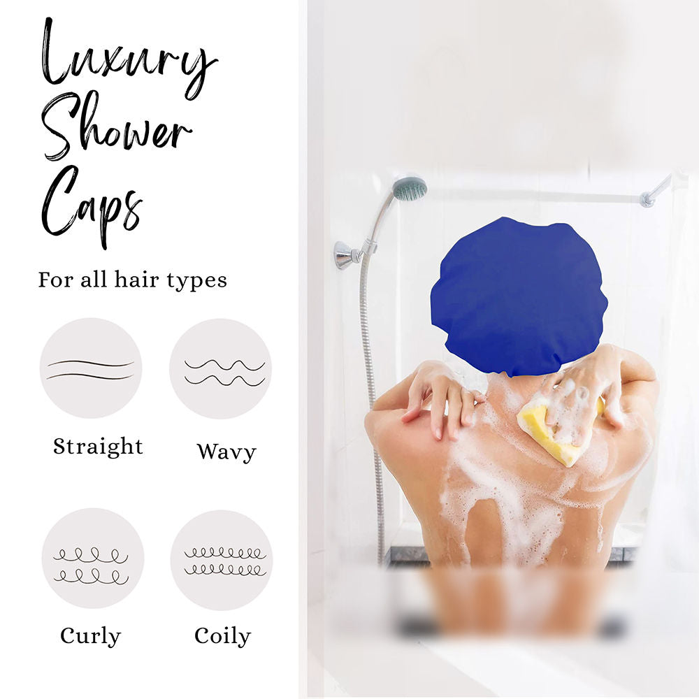 Reusable Shower Caps For Women & Men 100% Water Proof, Blue And Pink