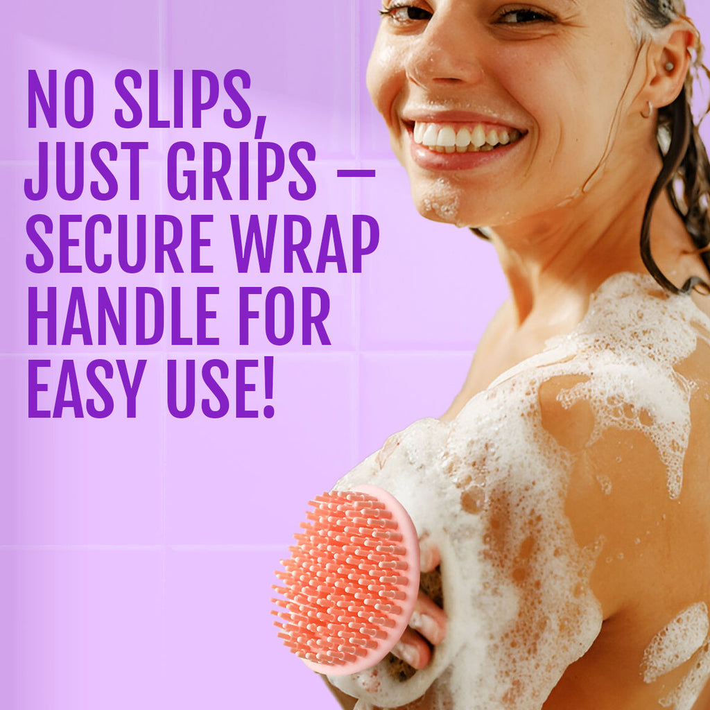 2 in 1 Bath and Shampoo Brush Double Sided Silicone Body Scrubber Scalp Massager Exfoliator