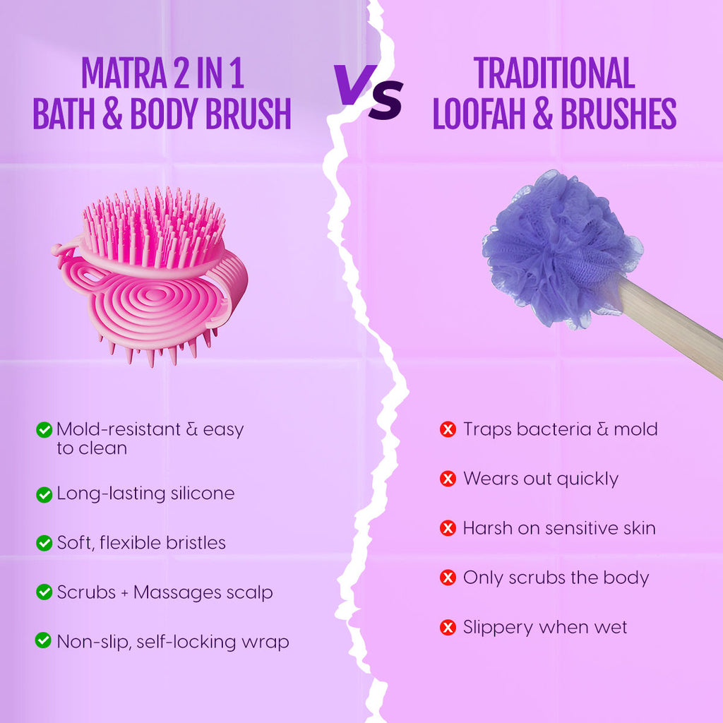 2 in 1 Bath and Shampoo Brush Double Sided Silicone Body Scrubber Scalp Massager Exfoliator