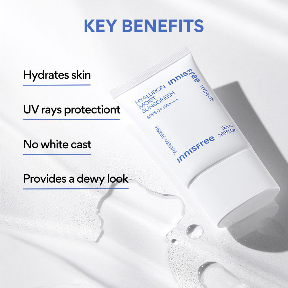 Hyaluron Moist Sunscreen SPF 50+ PA++++, No White Cast, Watery Finish