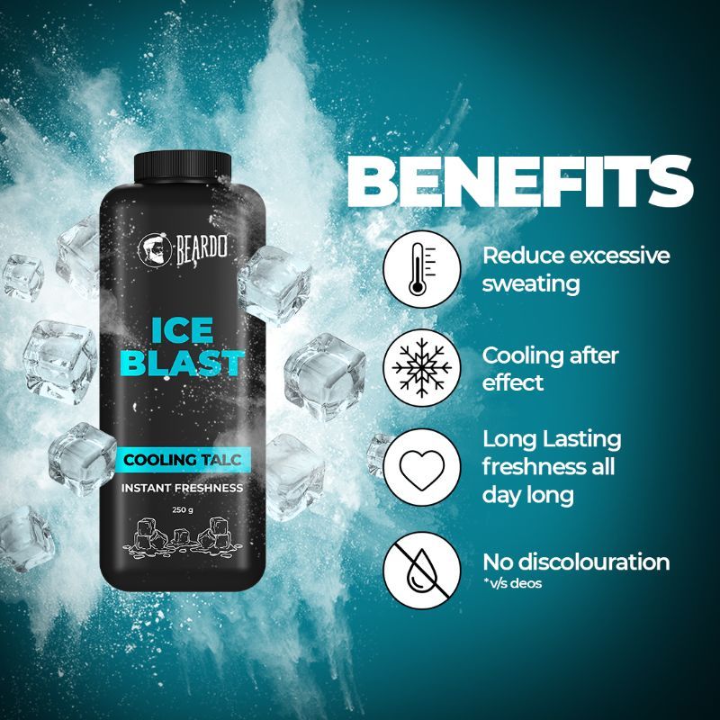 Ice Blast Cooling Talc Menthol talcum powder for men INSTANT ICY cool freshness