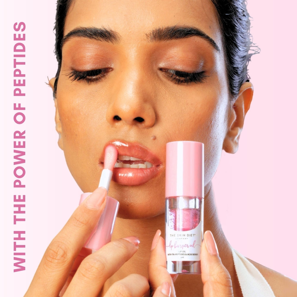 Lip Barrier Oil Clear Gloss with Peptides Hydrates, For Dry & Pigmented Lips