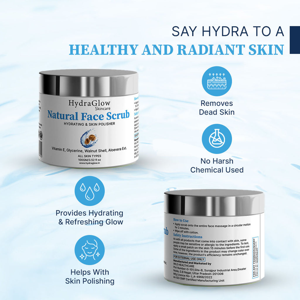 Hydra Glow Skincare Natural Face Scrub Skin Polisher