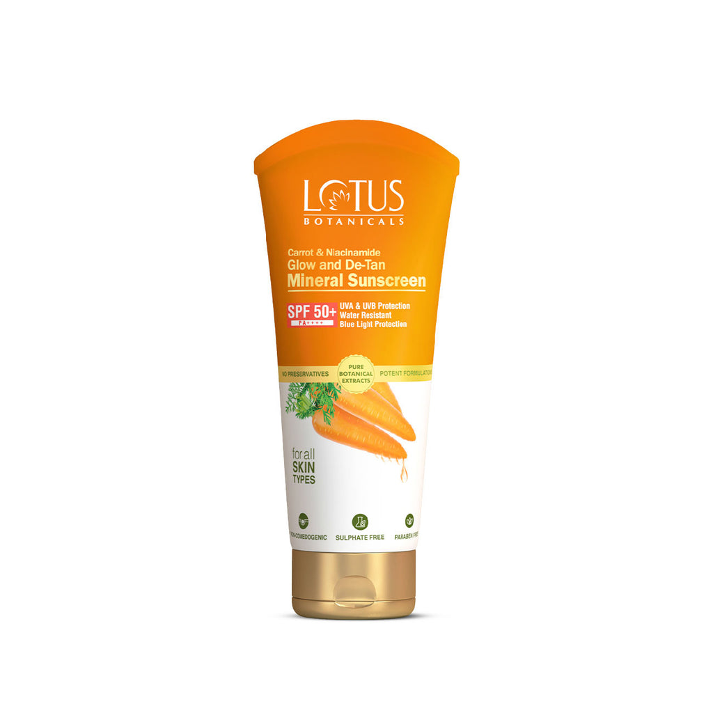 Carrot & Niacinamide Glow and De-Tan Mineral Sunscreen, SPF 50+, PA++++