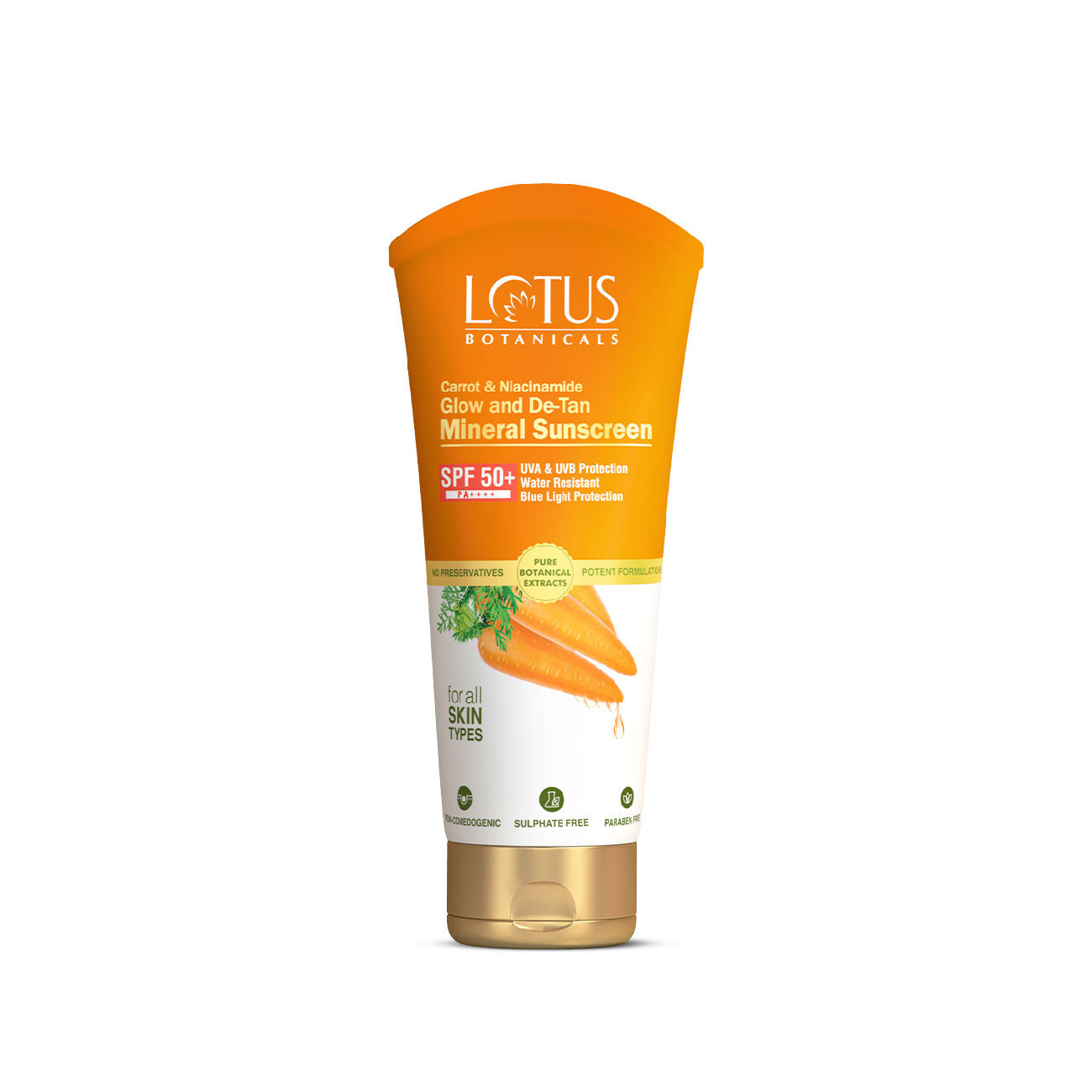 Carrot & Niacinamide Glow and De-Tan Mineral Sunscreen, SPF 50+, PA++++