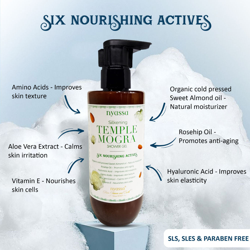Silky And Relaxing Temple Mogra Shower Gel With 6 Nourishing Actives