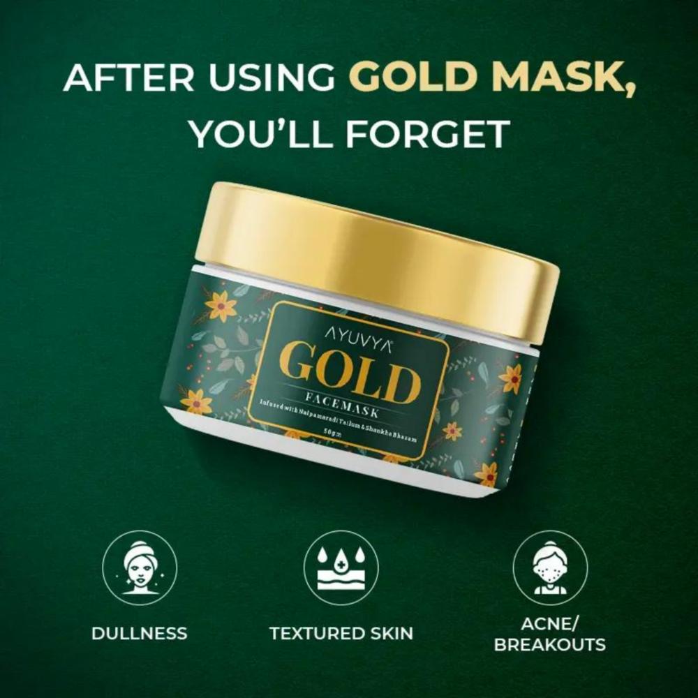 Gold Face Mask For Glowing Skin, Acne Reduction & Dead Skin Cell Removal For All Skin Type