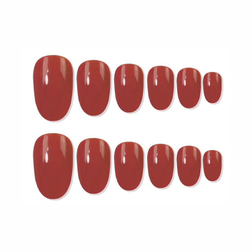 Reusable Oval Press On Nails - Maroon