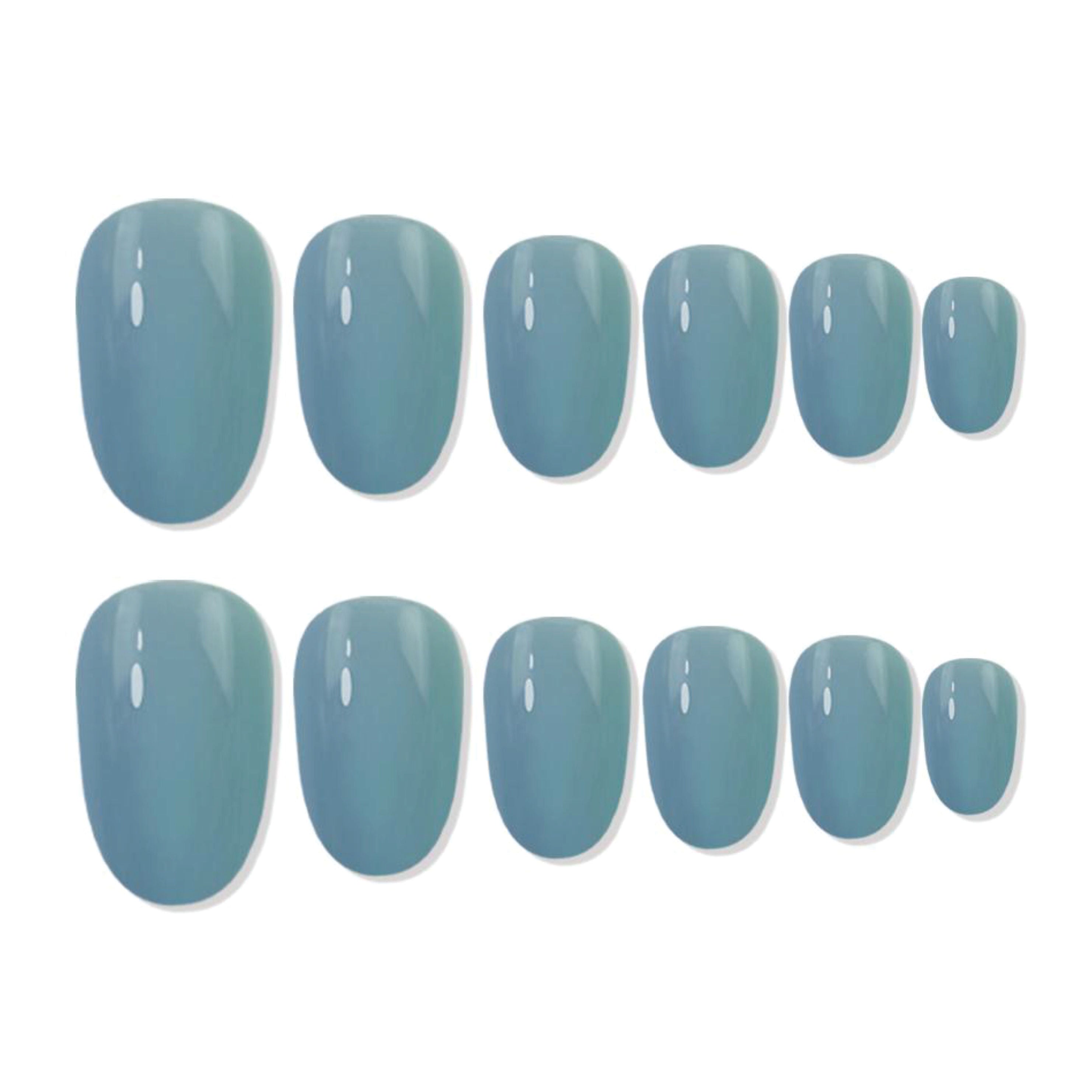 Reusable Oval Press On Nails - Blue